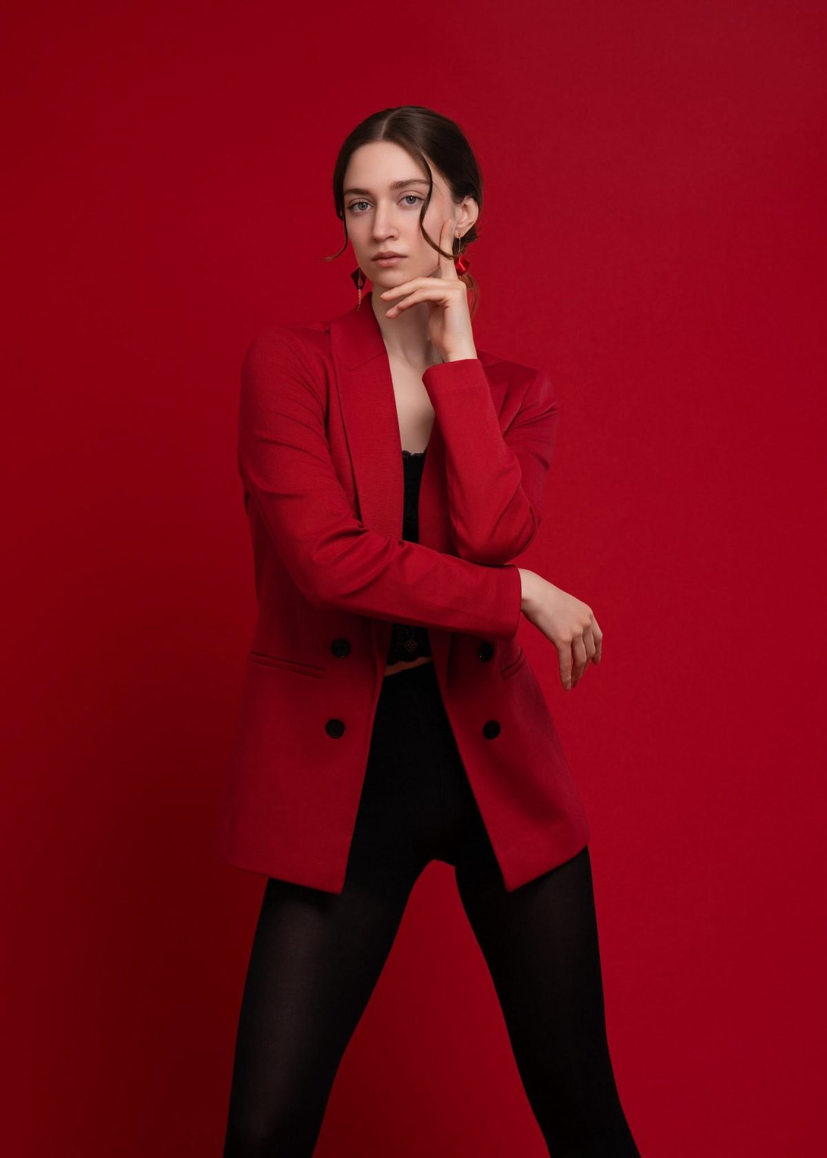 Thoughtful studio portrait from the Mode in Red session